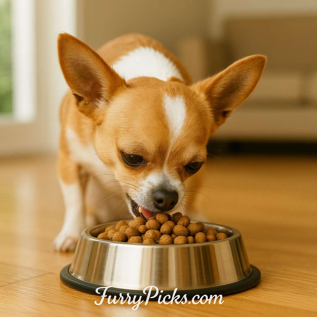 Small dog eating best dog food from stainless steel bowl – FurryPicks.com